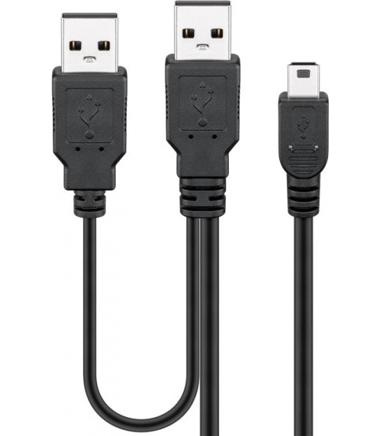 USB 2.0 Hi-Speed Dual-Power cable 0.6 m, black, 0.6 m - USB 2.0 male (type A) + USB 2.0 male (type A) USB 2.0 mini male (type B,