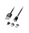 Kabel USB magnetyczny 3w1 microUSB, USB typu C, Lightning 100 cm czarny