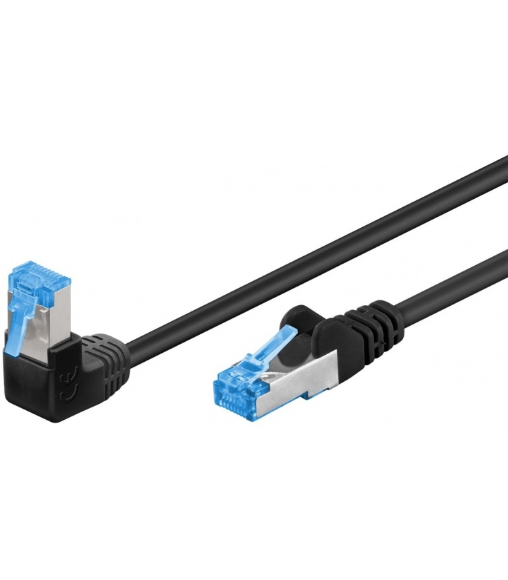 Kabel Patchcord Cat 6a S/FTP PIMF (1x90°) RJ45/RJ45 0.25m czarny