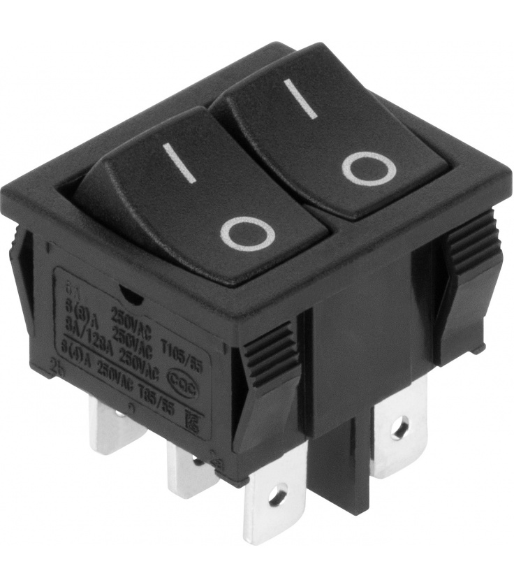Złącze przełącznik prostokątny podwójny 0-1 6A czarny