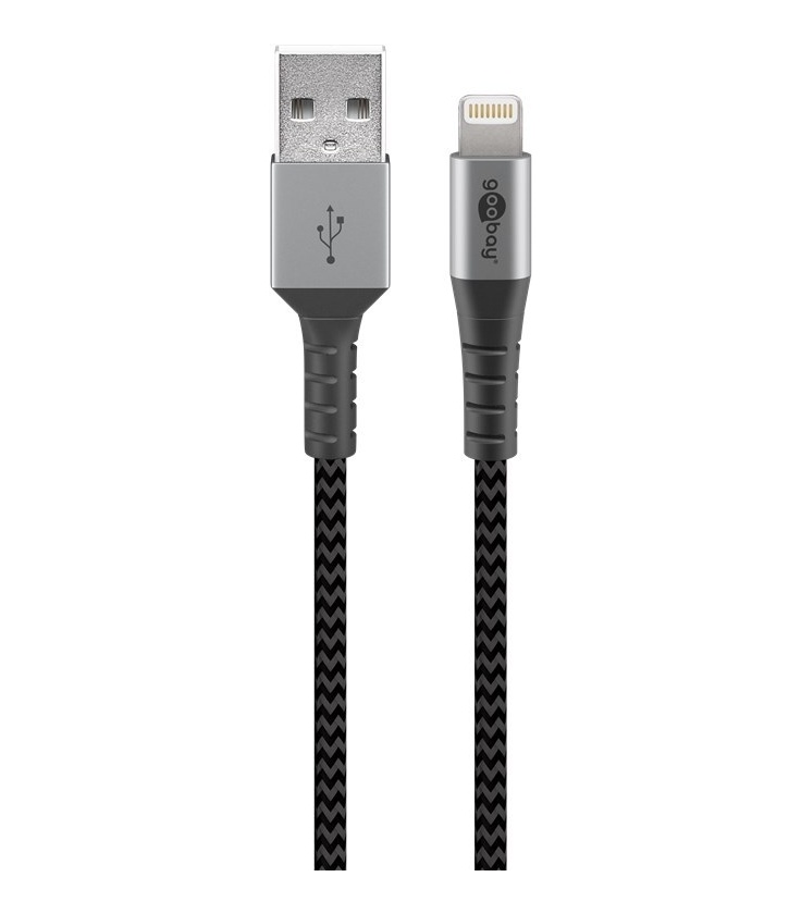 Kabel tekstylny iPhone Lightning / USB-A z metalowymi wtyczkami 0,5m Goobay