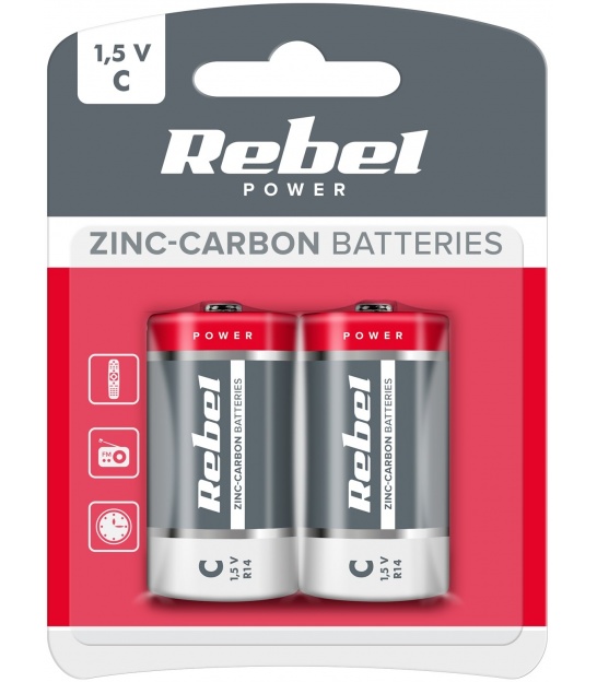 Baterie REBEL GREENCELL R14 2szt/bl