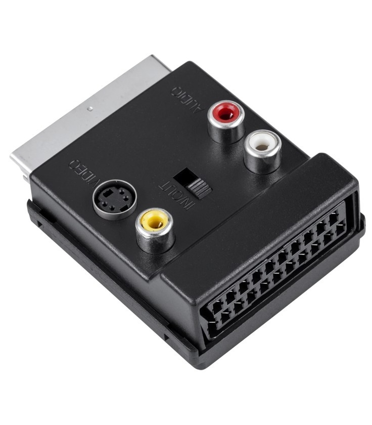 Złącze adapter EURO - EURO, SVHS, 3x RCA z przełącznikiem IN+OUT
