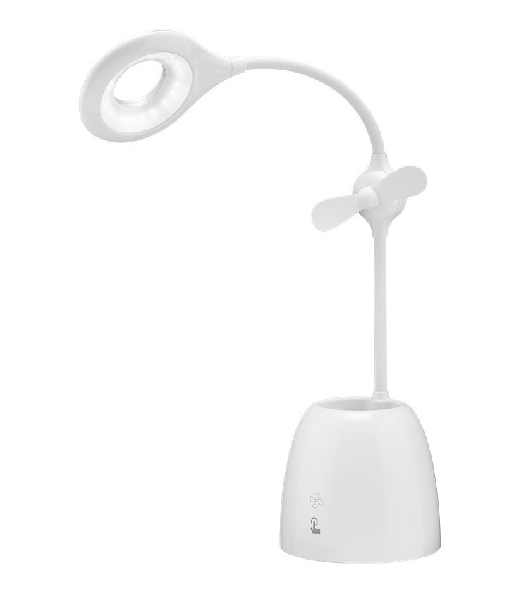 Lampa biurkowa LED z wentylatorem + pojemnik na długopisy