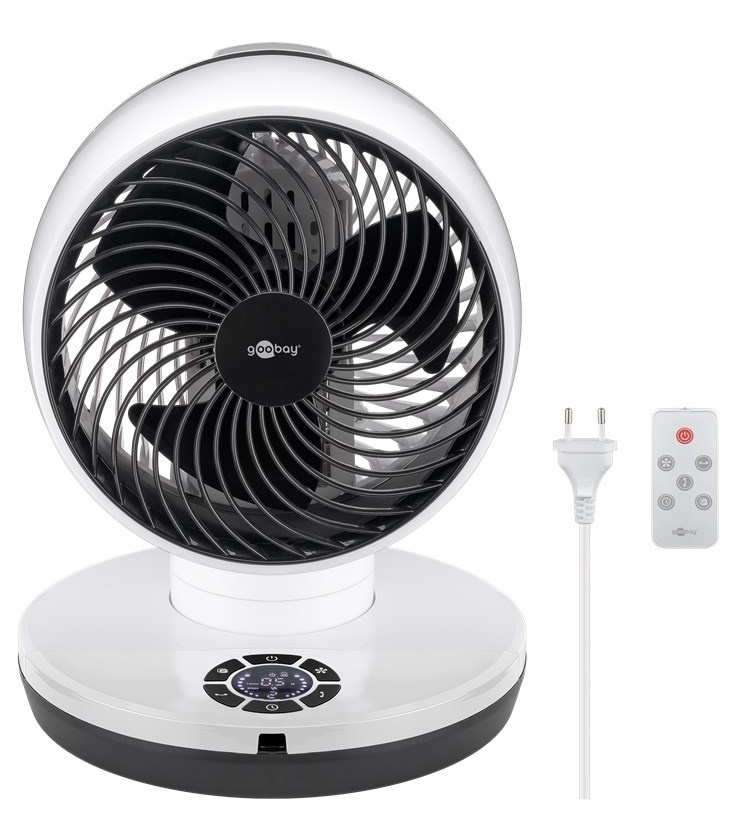 9-inch 3D Floor Fan with Remote Control and Timer, white-black - horizontal and vertical oscillating floor fan with power cable
