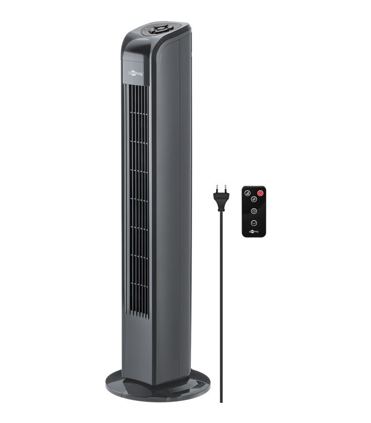 Tower Fan with Remote Control, anthracite - oscillating, quiet column fan with power cable