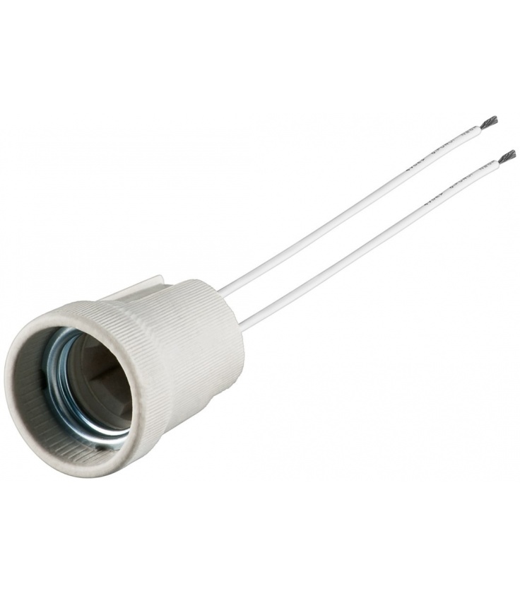 E27 Lamp Socket with Twin Cable, white, 0.15 m - max. 100 W/250 V (AC), 0.15 m cable, ceramic
