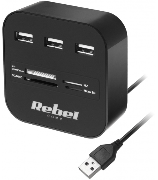 HUB USB 2.0 3 portowy z czytnikeim kart MS/SD/M2/MicroSD REBEL