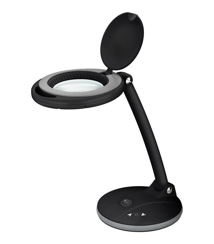 Lampa lupa LED z podstawa, 6 W, czarny 80-450 lm, z możliwością ściemniania, szklana soczewka 100 mm, powiększenie 1,75x, 3